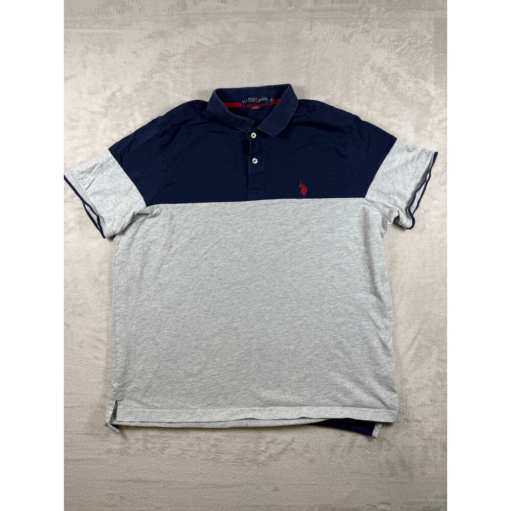 U.S. Polo Assn Grey And Blue Button Collard Polo Shirt Size XL For Men